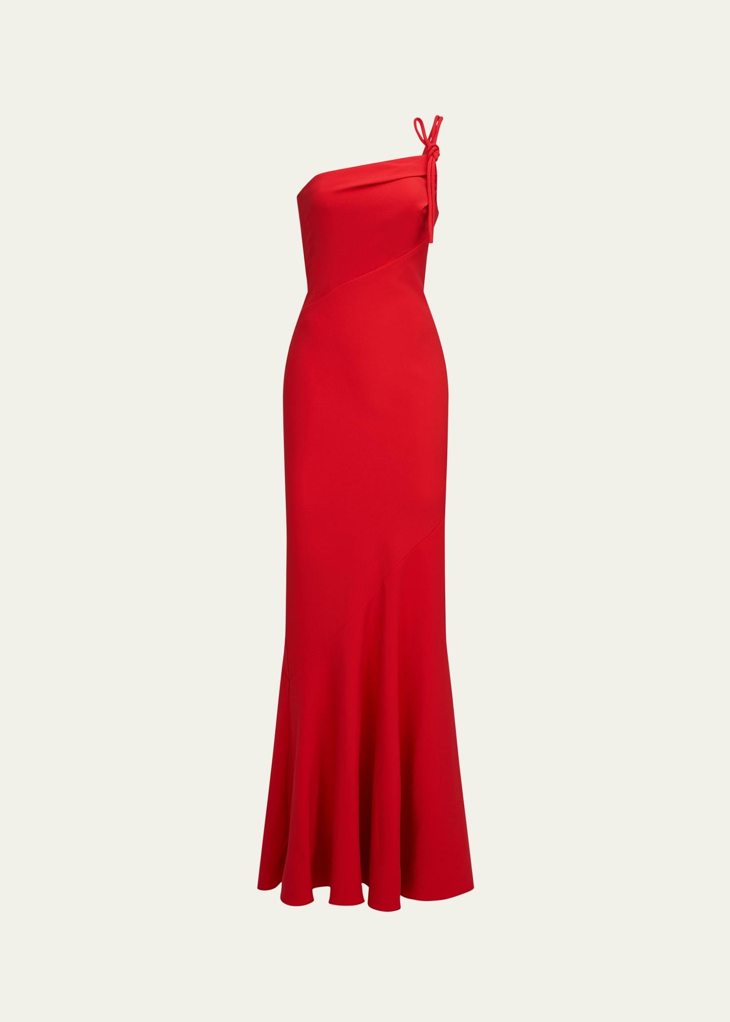 sybil one-shoulder crepe column gown