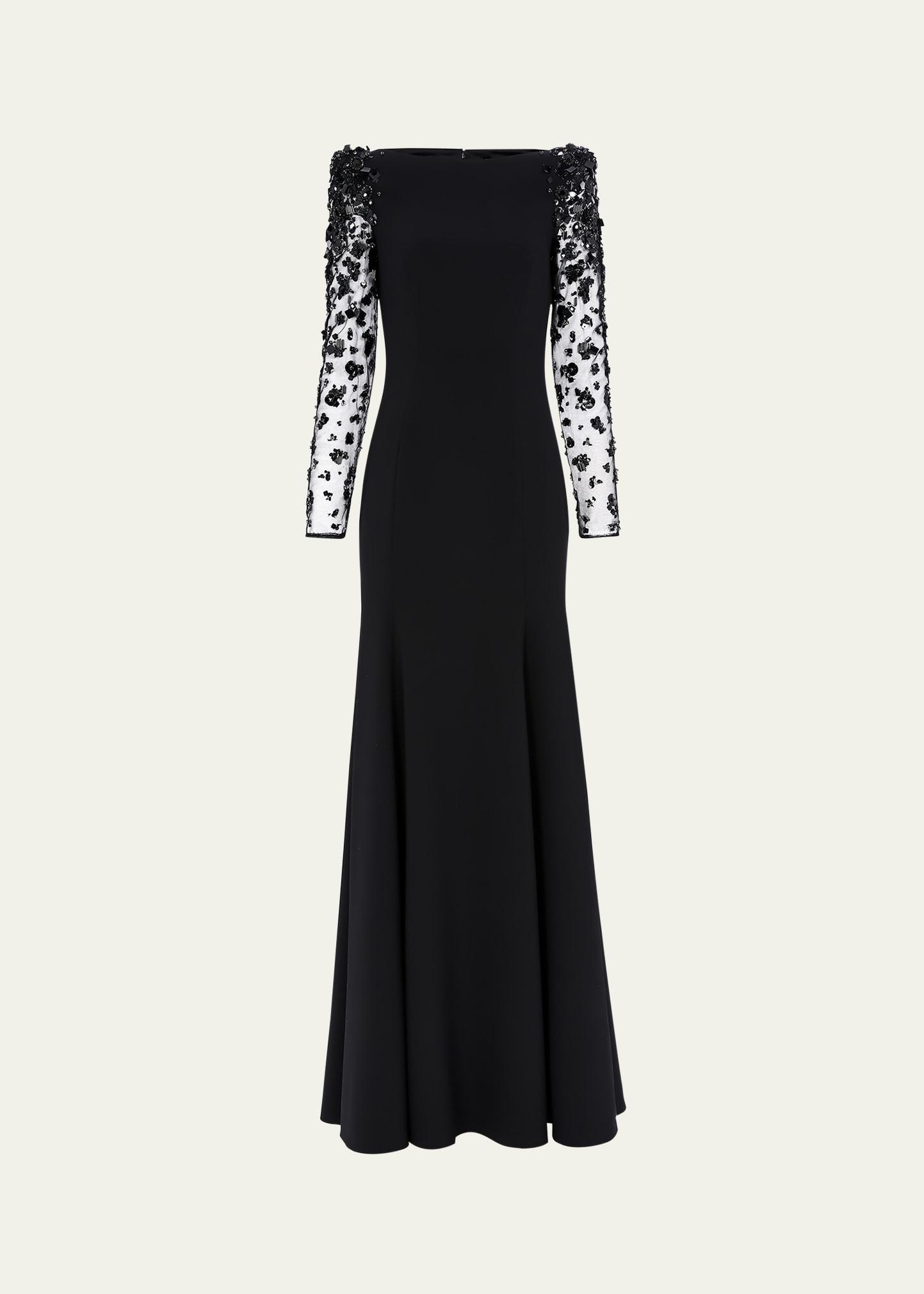 sylvia beaded long-sleeve crepe gown