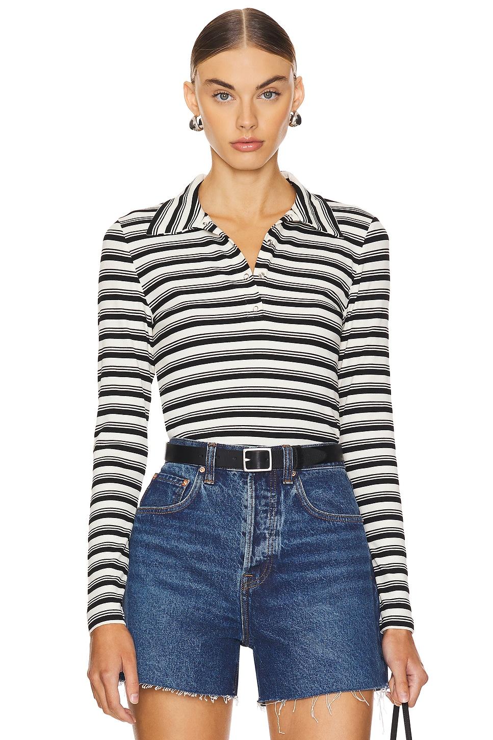 sylvie collared ribbed long sleeve top