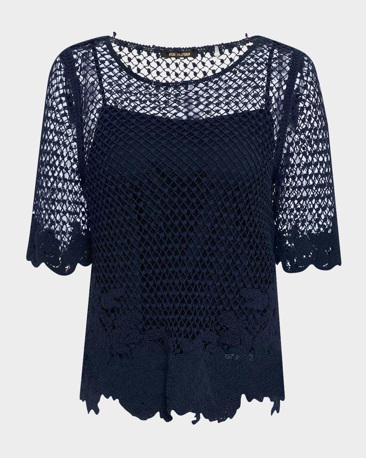 sylvs floral crochet rosette net blouse