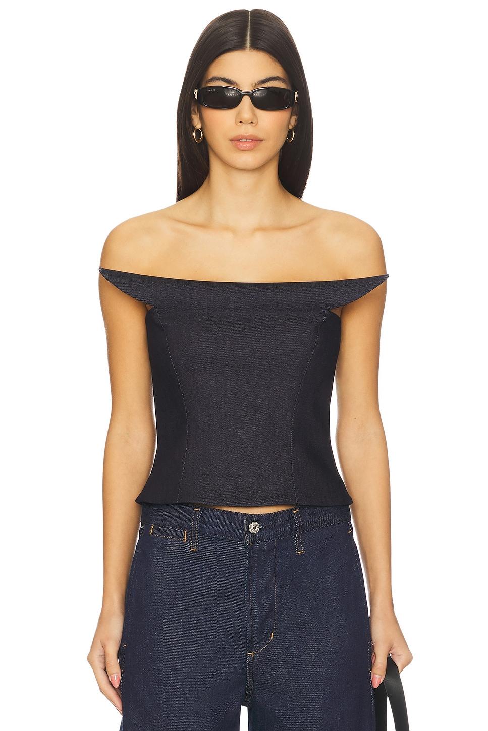 symmetrical sculpted denim corset top