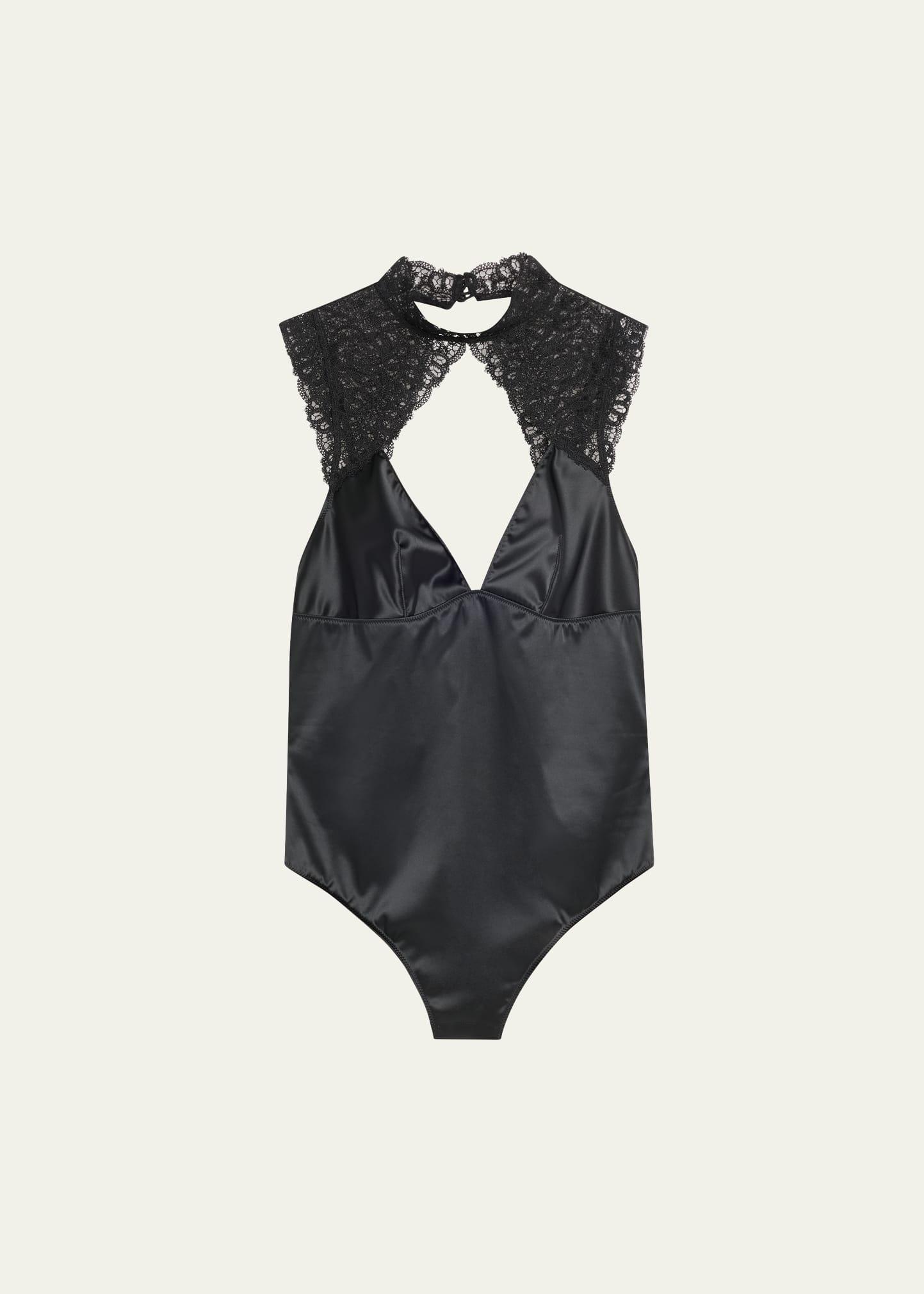 symphonie embroidered-trim satin bodysuit