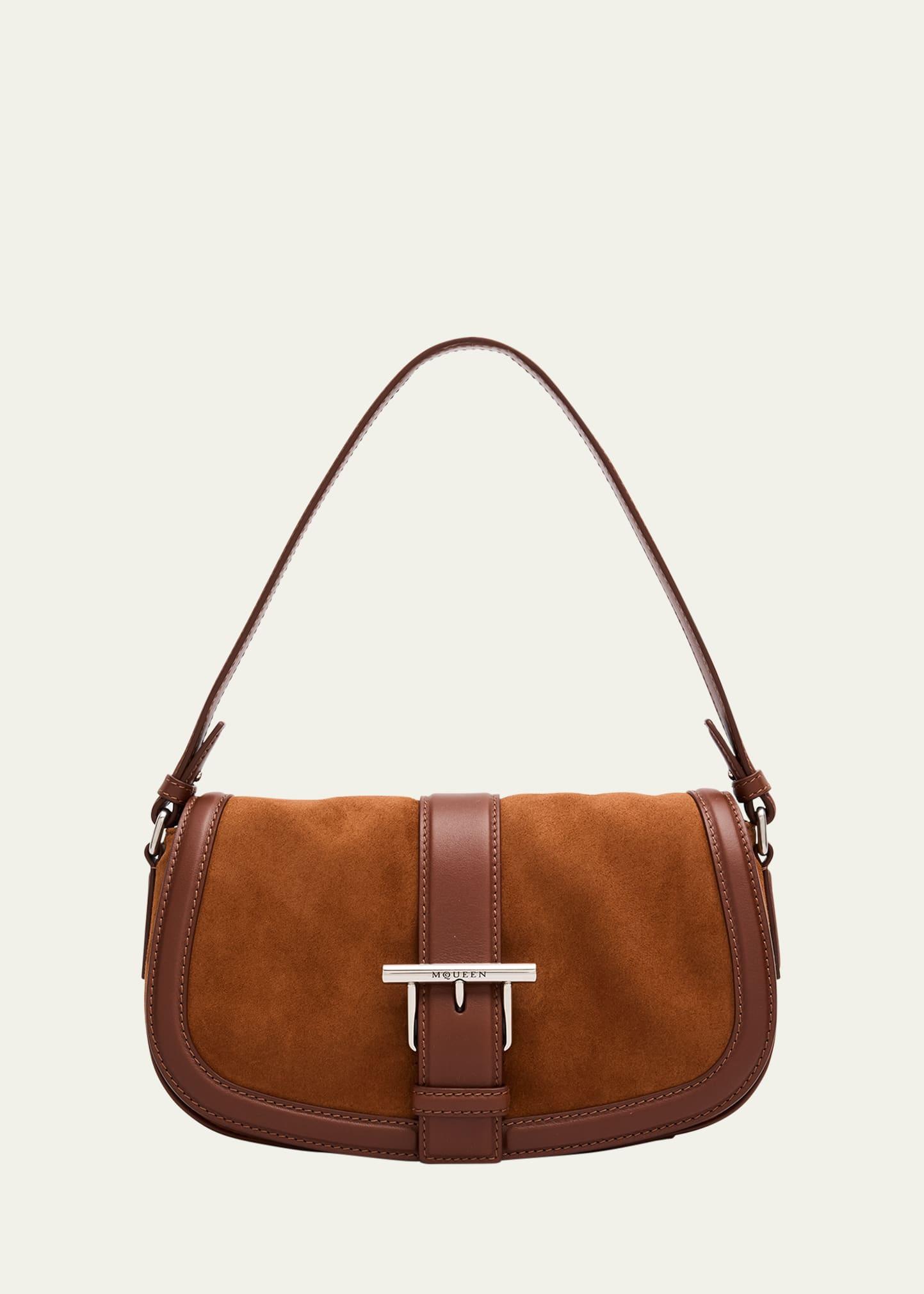 t-bar saddle suede & leather crossbody bag
