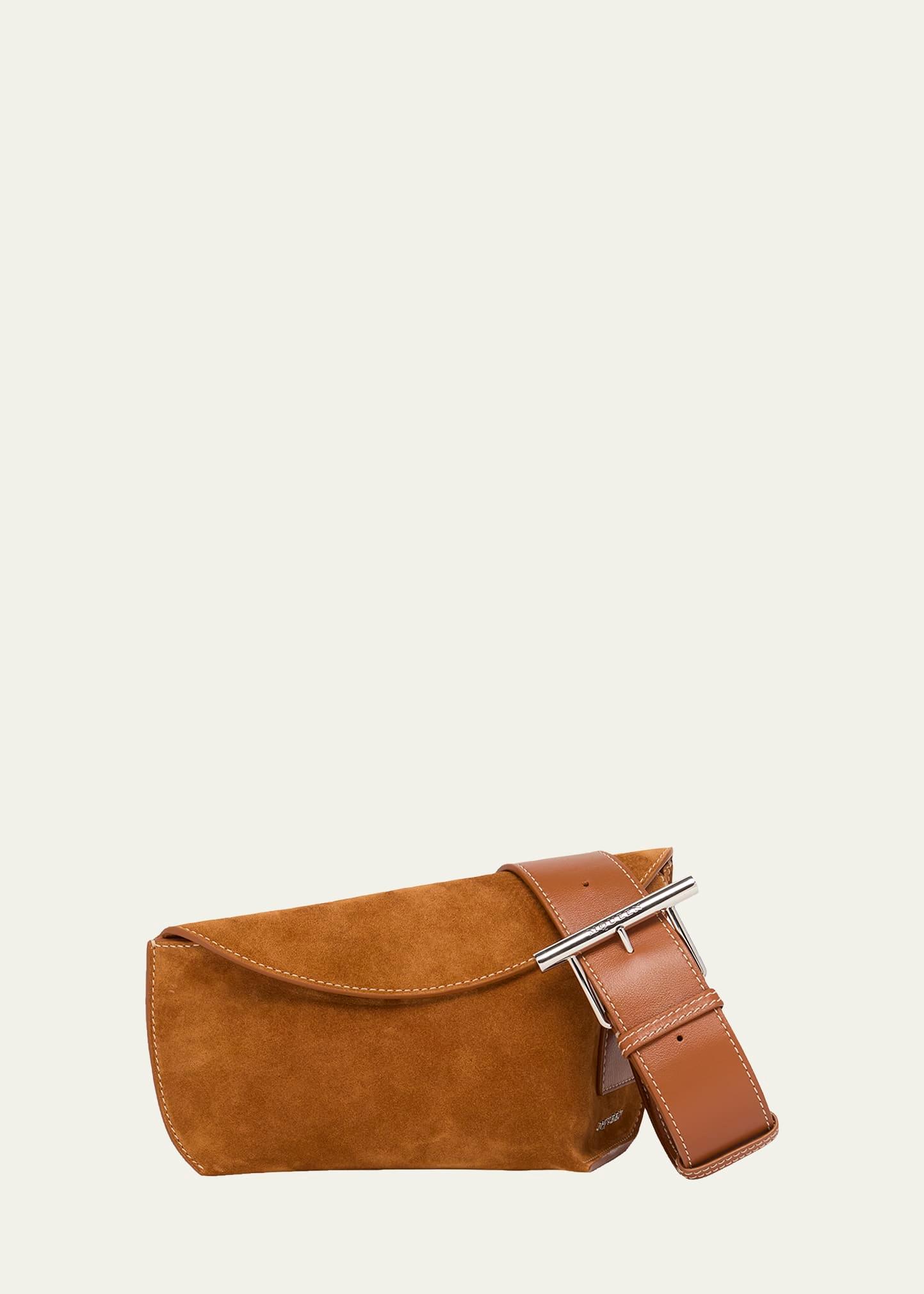 t-bar sling angular suede shoulder bag