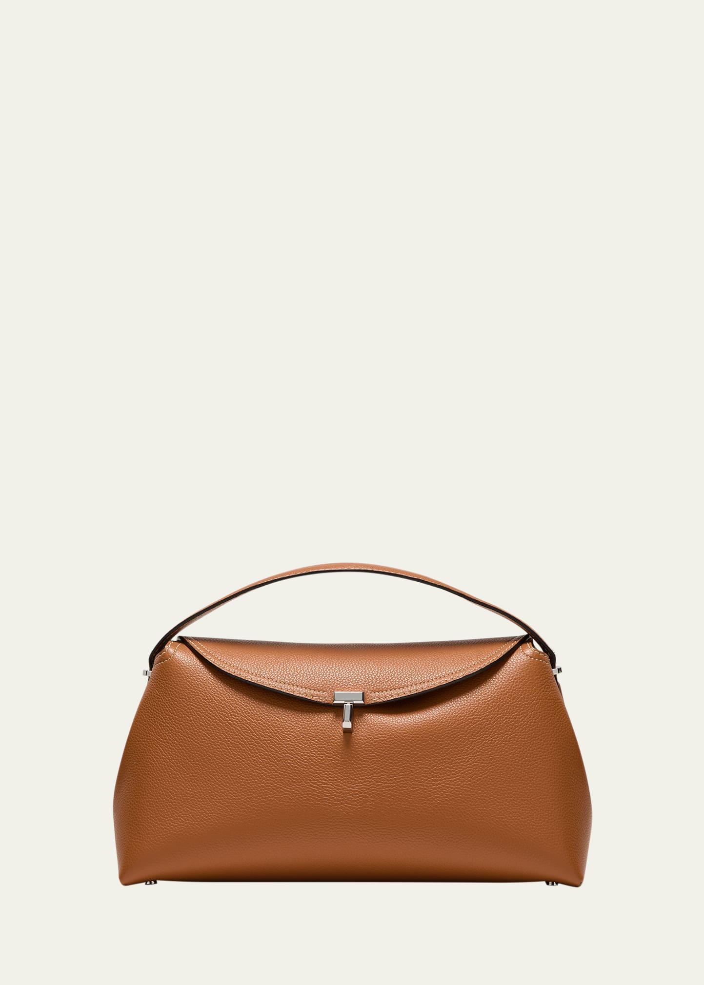 t-lock top handle bag in pebble grain leather