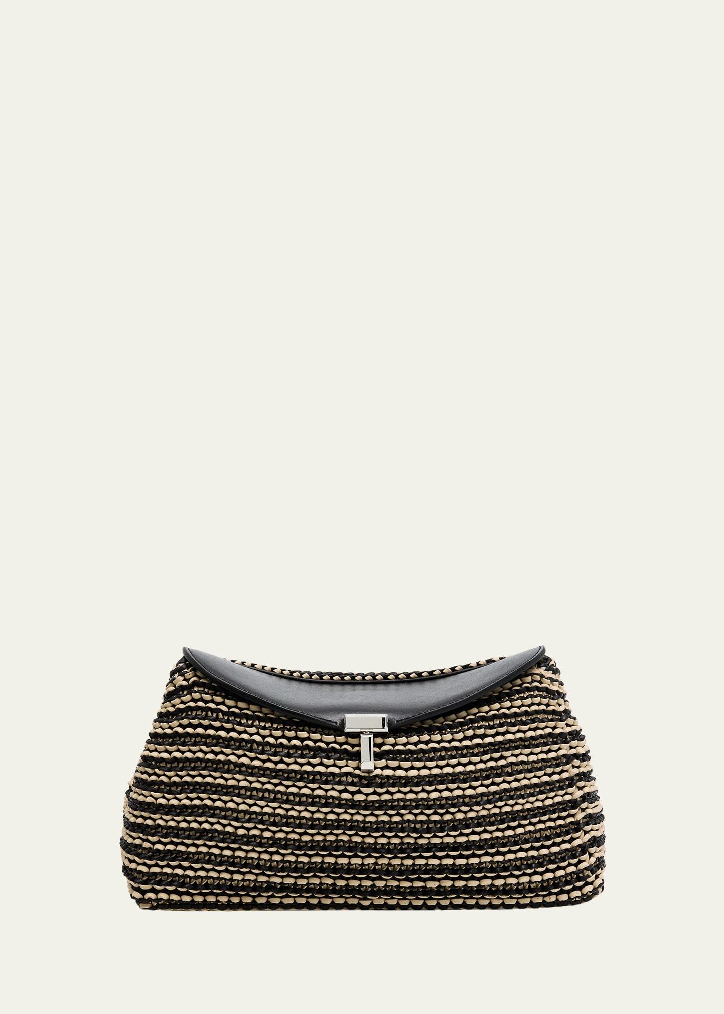 t-lock woven leather clutch bag
