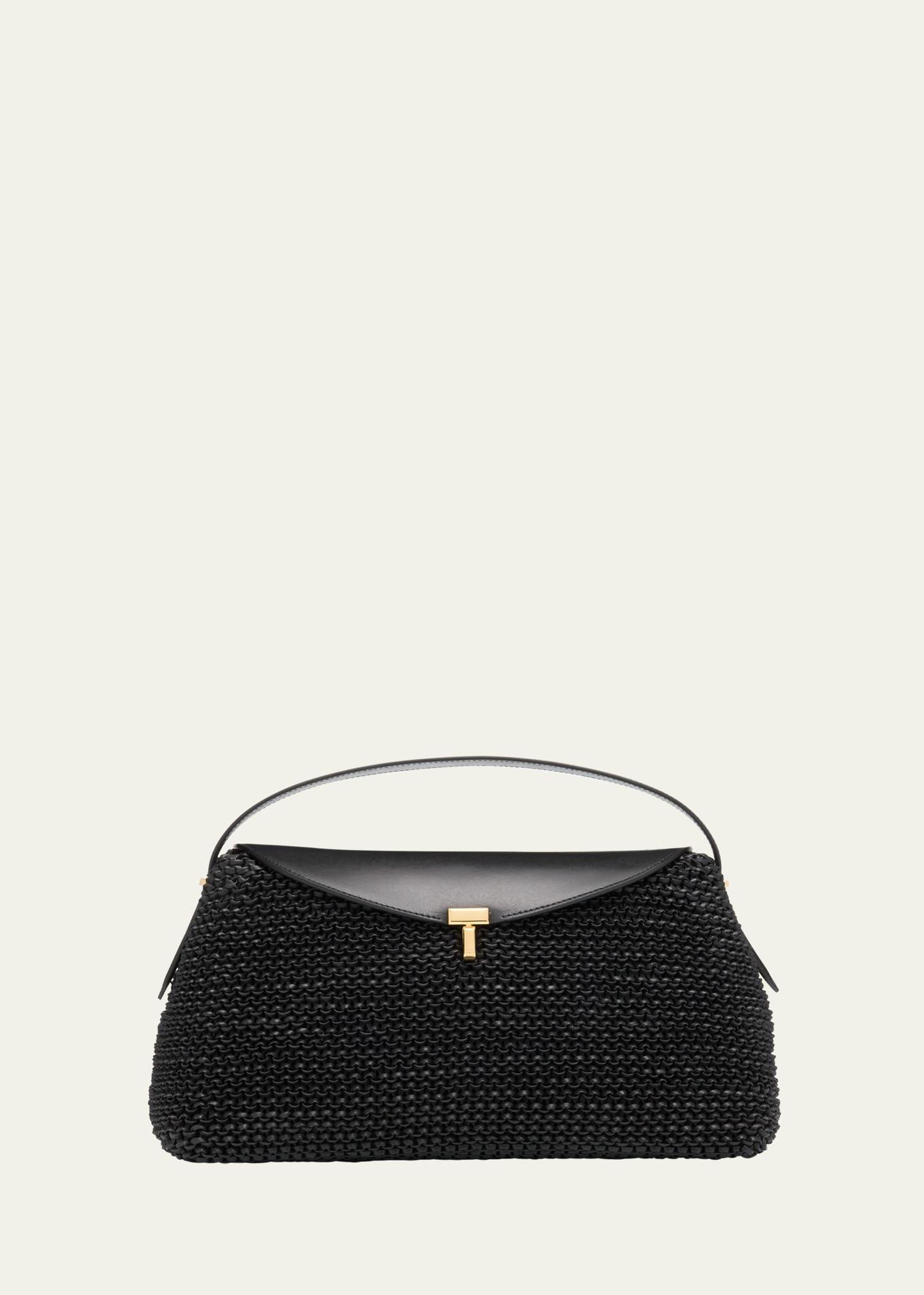t lock woven leather top-handle bag