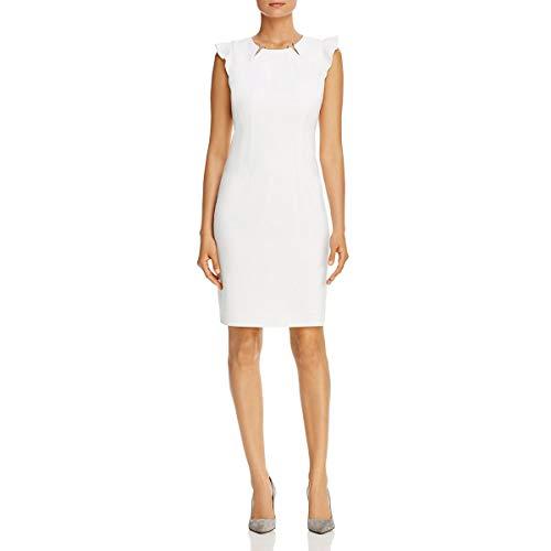 t tahari women's chassity ruffled sleeve crepe dress, fresh pearl, 14