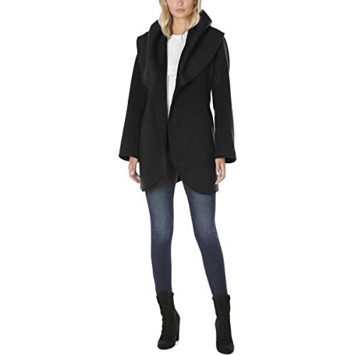 t tahari women's double face wool blend wrap coat with oversized collar jacket, black, small us
