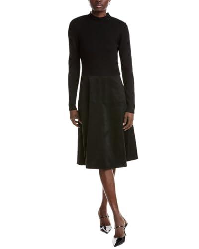 t tahari womens mixed media a-line dress, l, black