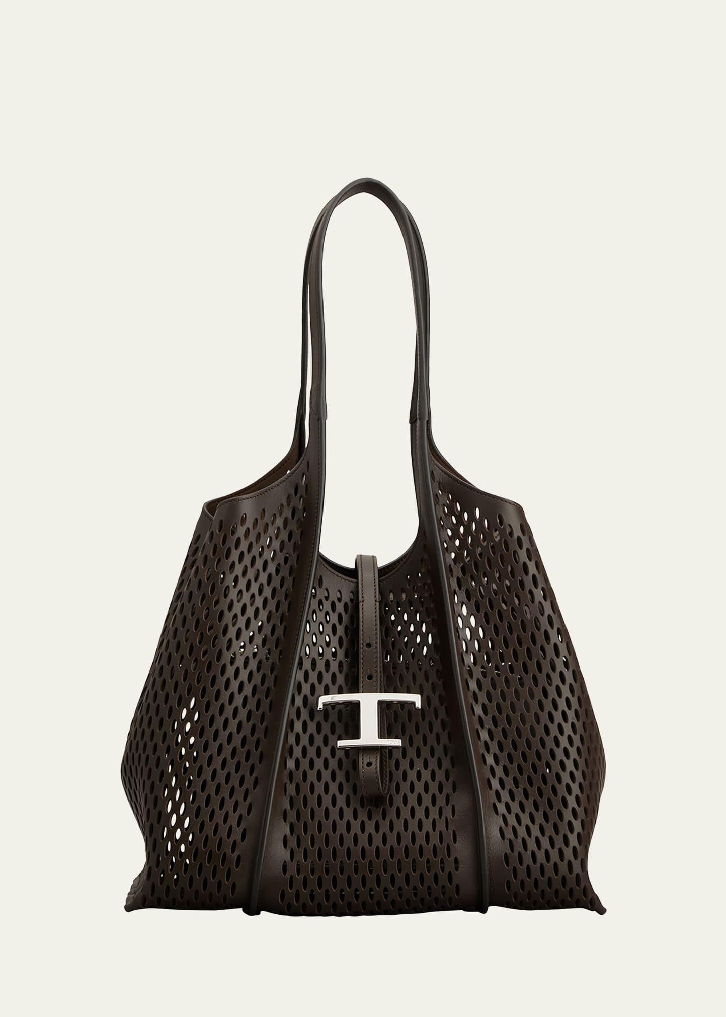 t timeless small perforated leather tote bag