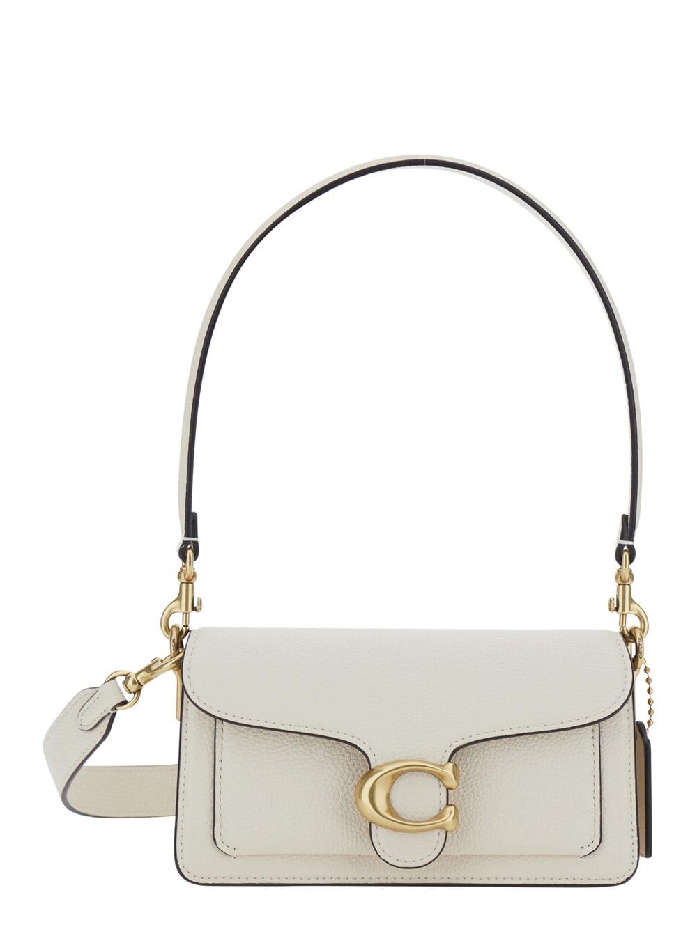 tabby 20 white coach shoulder bag with removable handle and logo plate on the front in leather for women