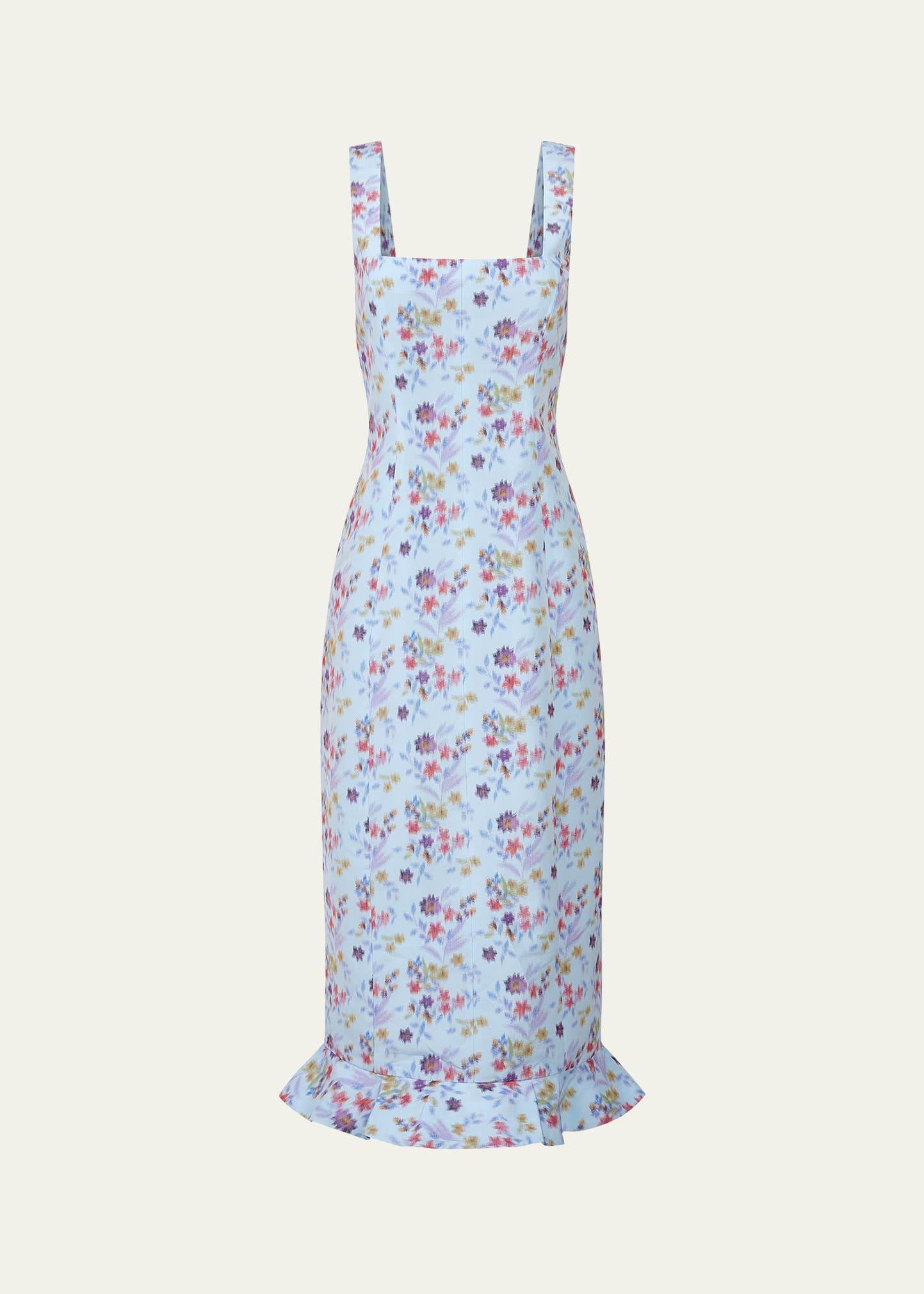 tabitha floral ikat corset flounce hem dress