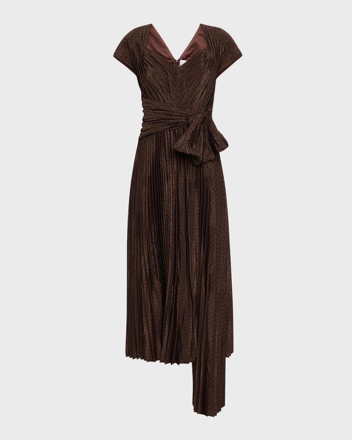tabitha polka-dot pleated silk midi dress