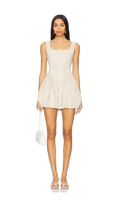 tach clothing abby linen dress in beige.