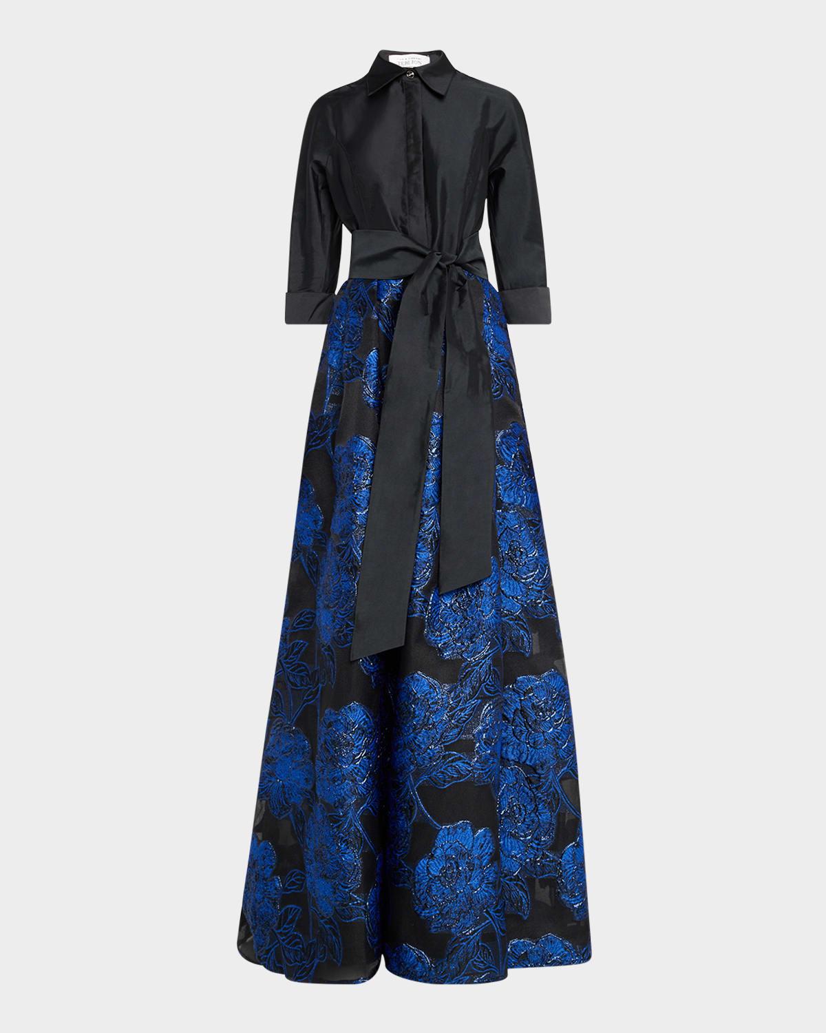 taffeta & organza jacquard shirt gown