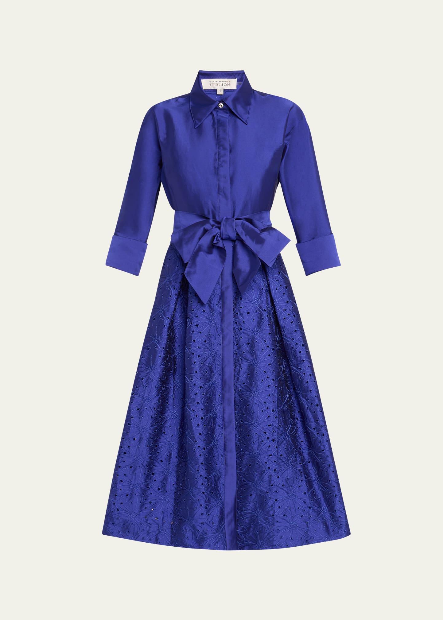 taffeta shirt dress w/ eyelet skirt