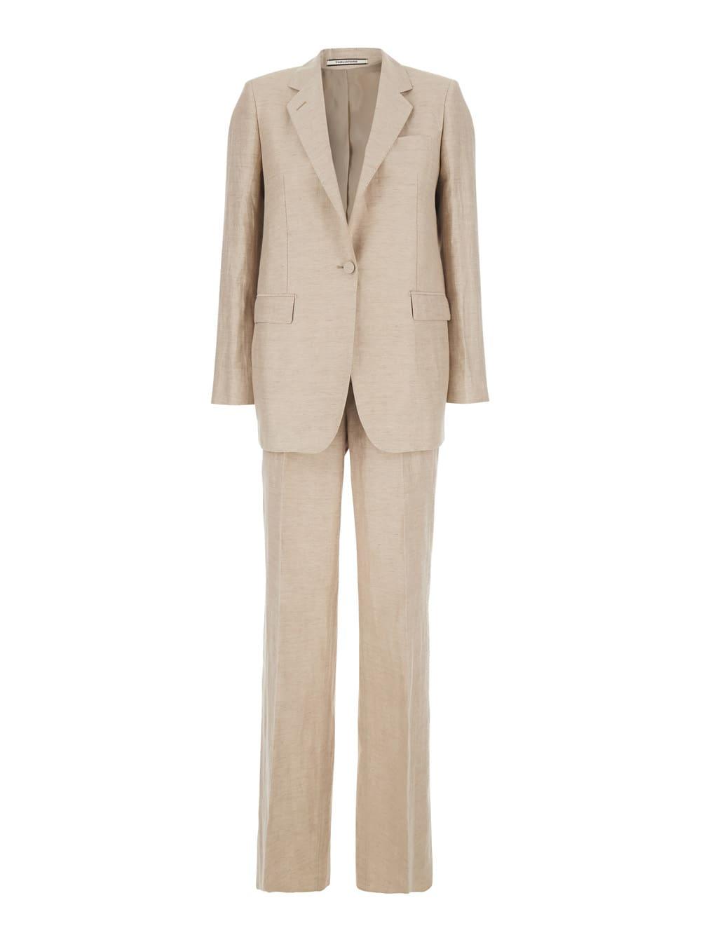 tagliatore beige single-breasted suit with notched revers in cotton for women