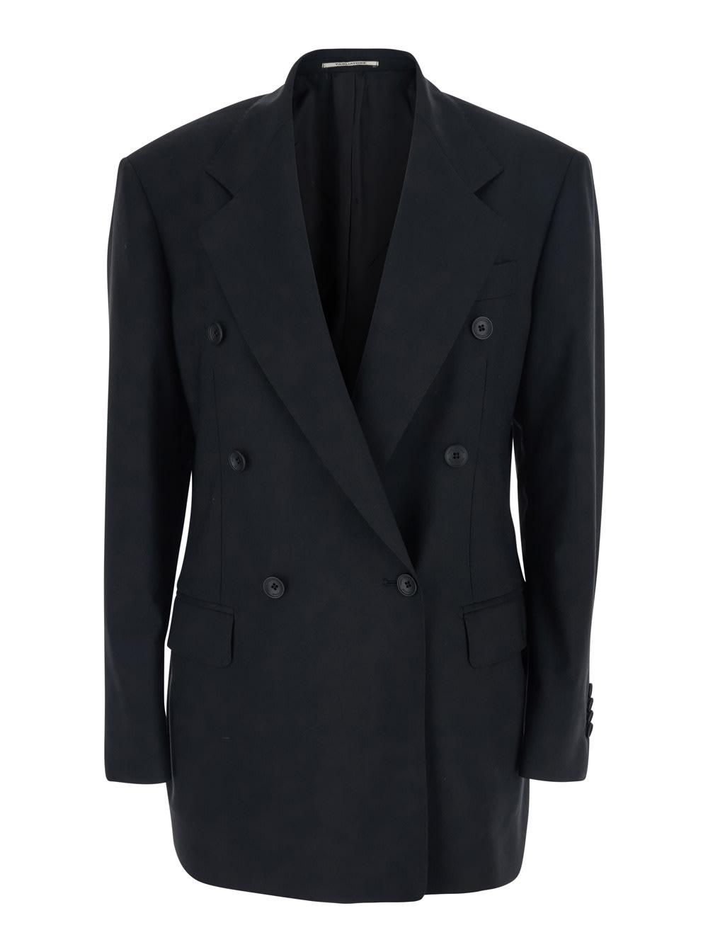tagliatore black double breasted jacket with classic lapels in wool woman
