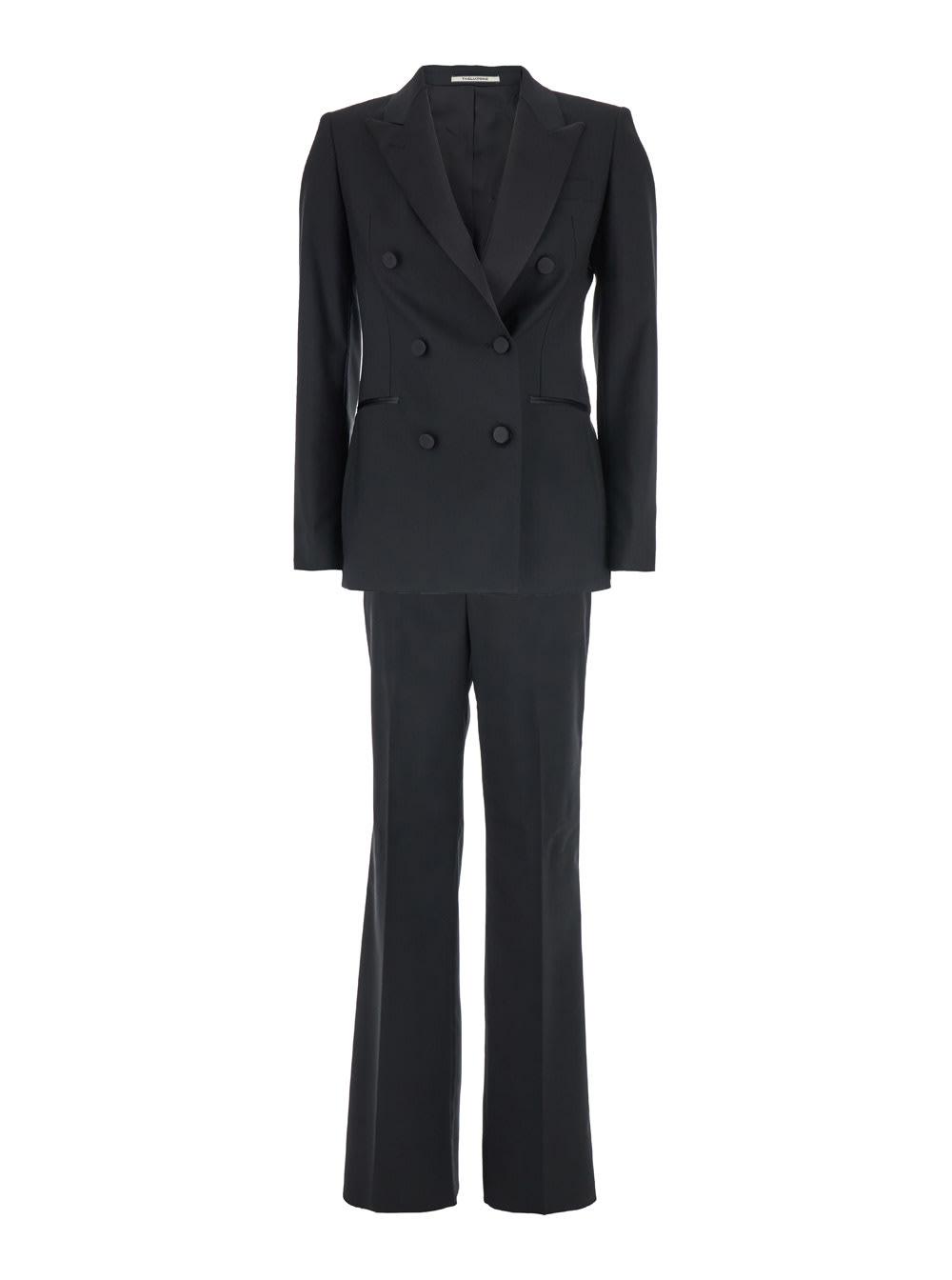 tagliatore black double-breasted suit with peak revers in wool woman