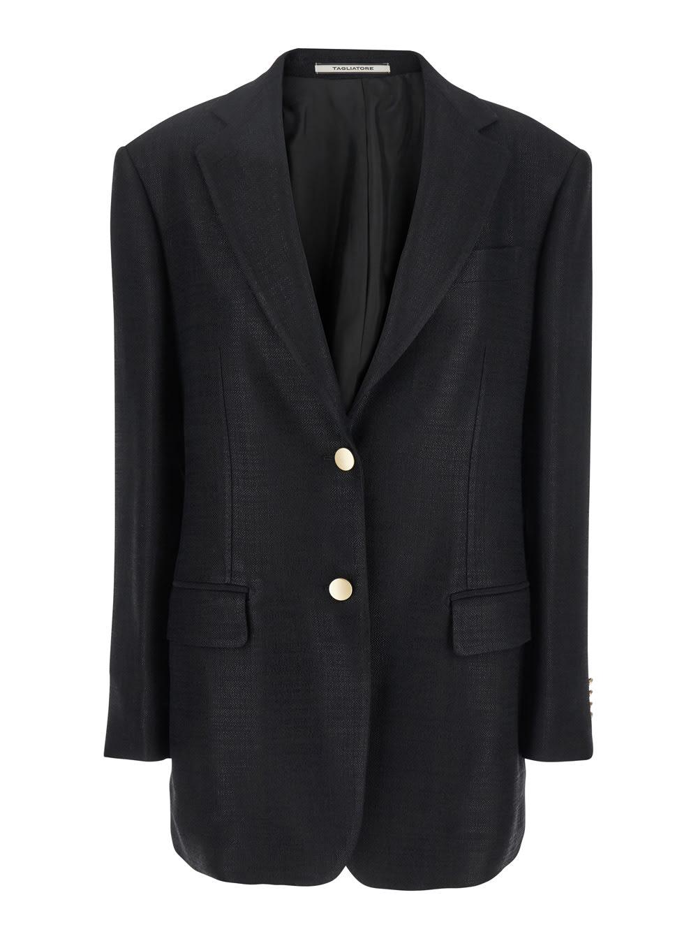 tagliatore black jacket with pointed lapels and front pockets in viscose blend woman