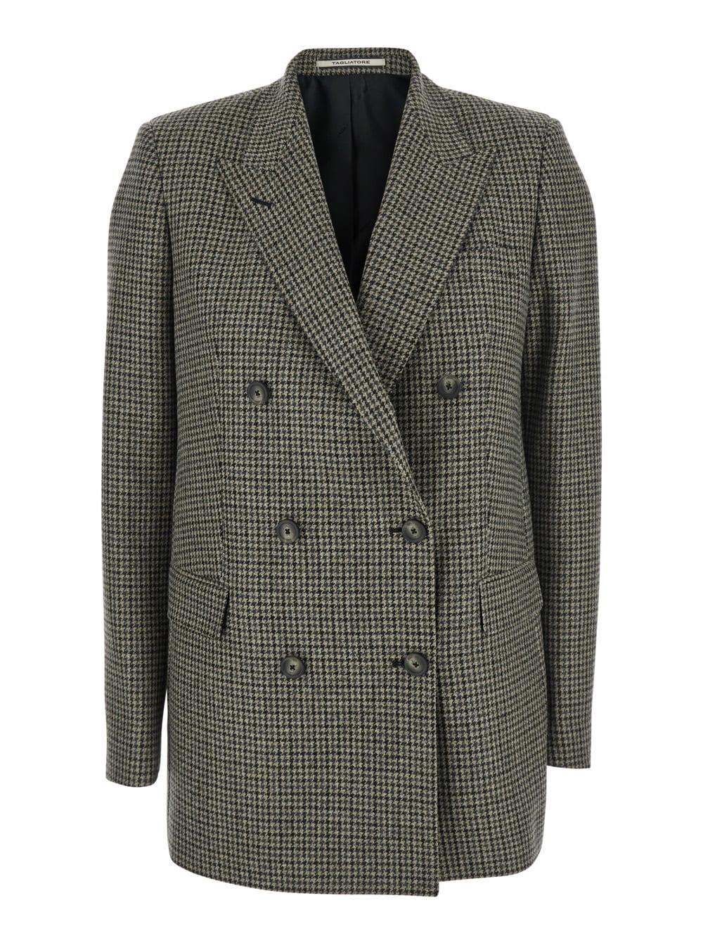tagliatore brown double-breasted jacket with notched revers and all-over check motif in wool woman