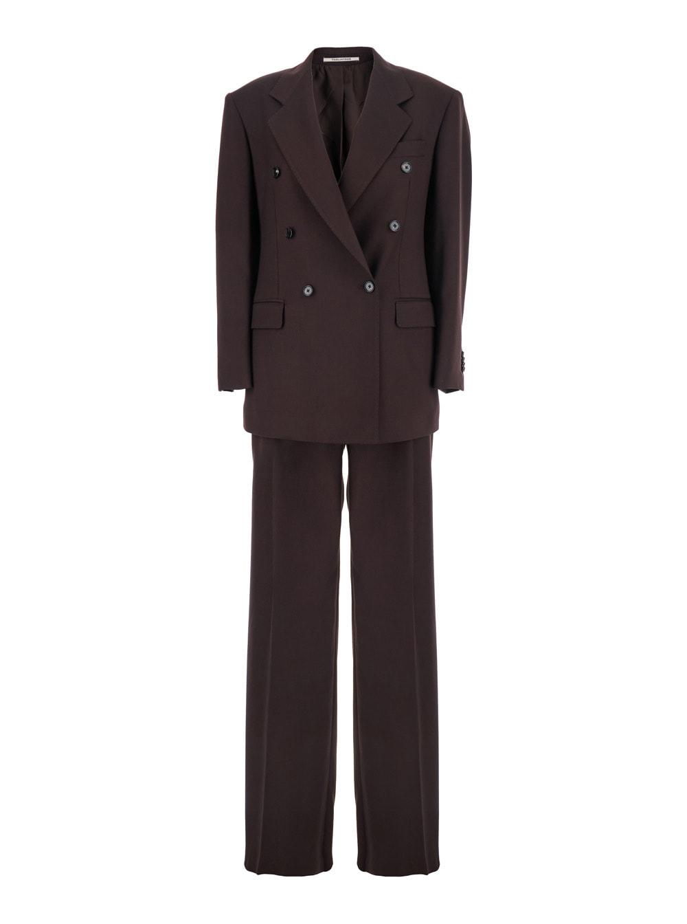 tagliatore brown double-breasted suit with notched revers in fabric woman