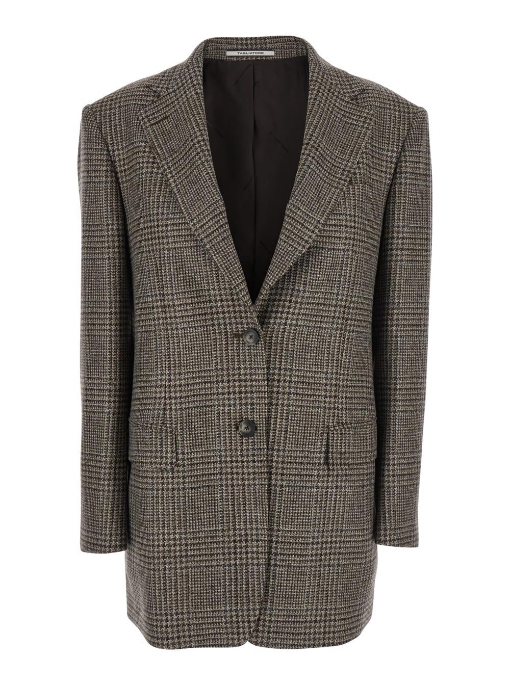 tagliatore brown single-breasted jacket with notched revers and all-over check motif in wool woman