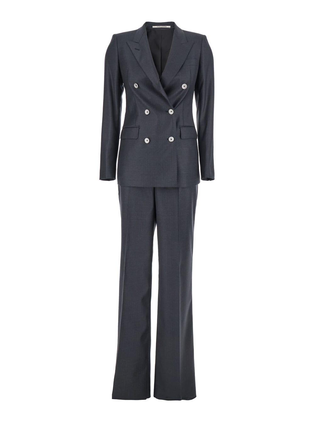 tagliatore grey double-breasted suit with peak revers in wool blend woman
