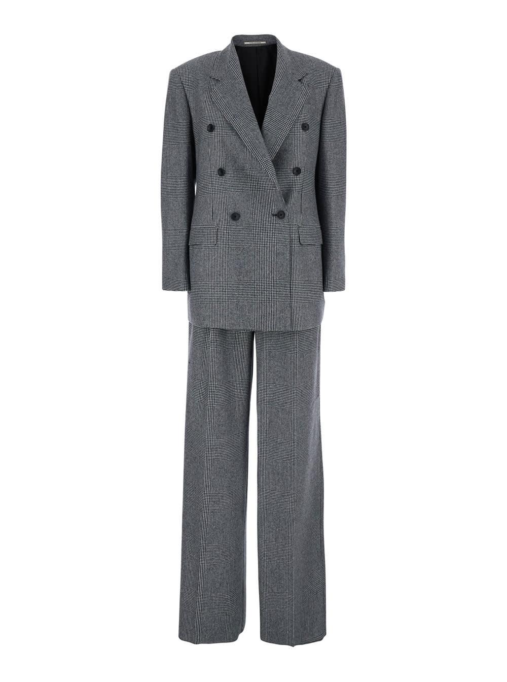 tagliatore grey double-breasted suit with plaid pattern and notched revers in wool woman