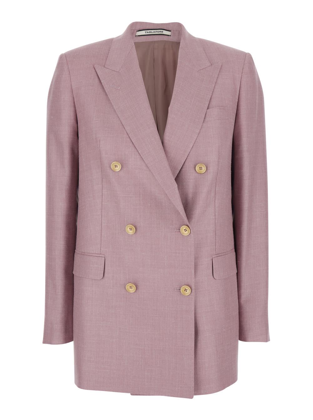 tagliatore jasmine pink double-breasted jacket with peak revers and jewel buttons in wool blend for women