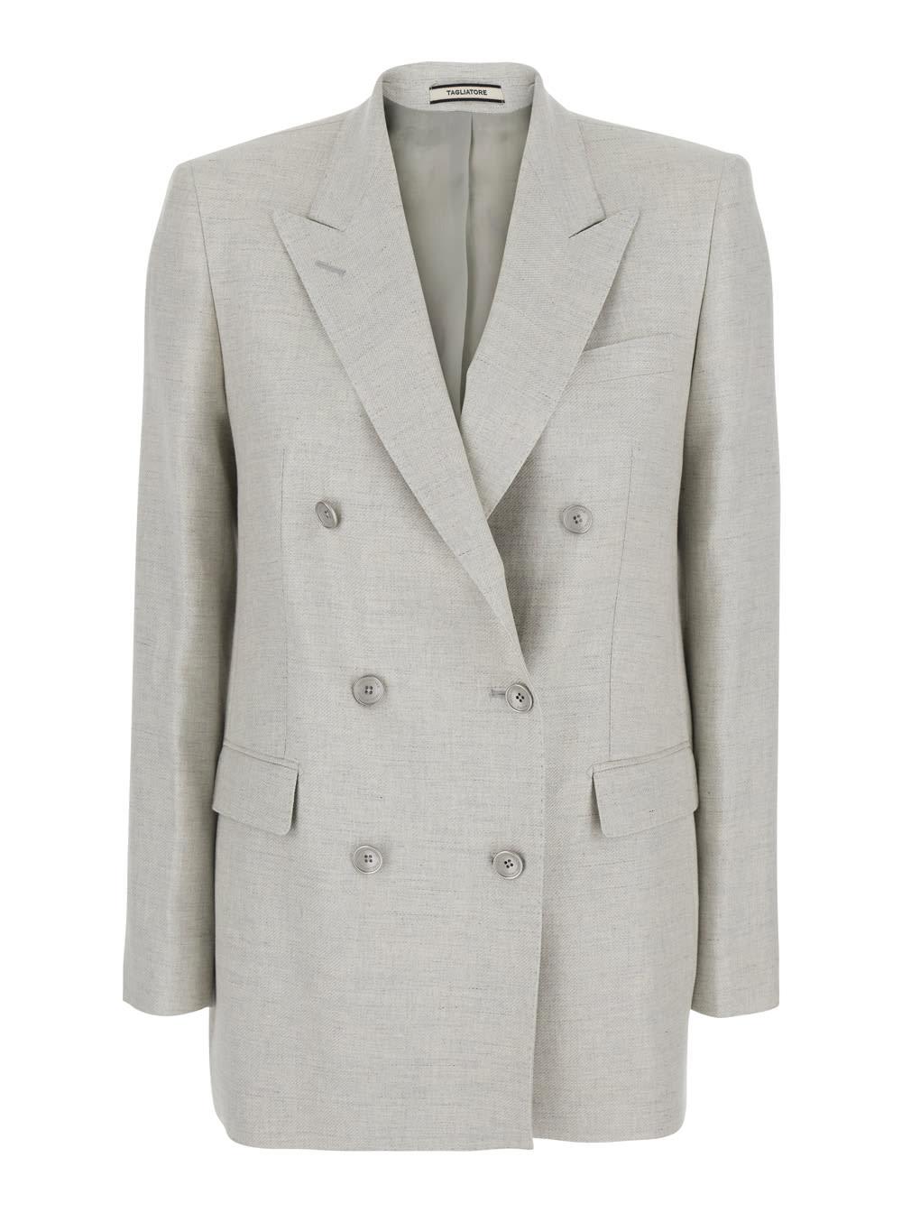 tagliatore jasmine silk wool jacket with collar and front closure in white women