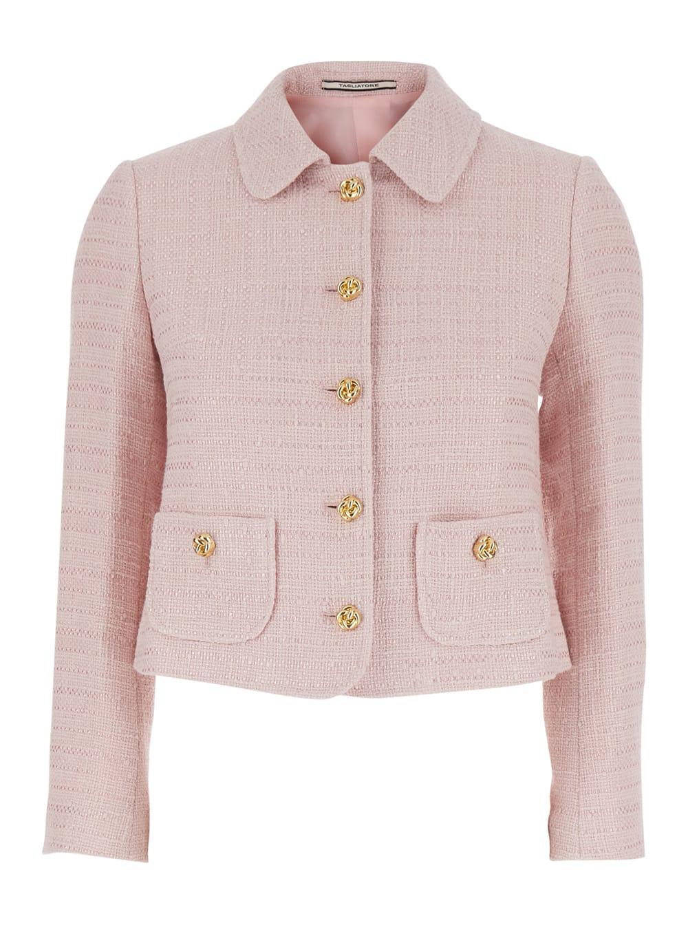 tagliatore pink tweed jacket with front closure and pockets in cotton blend and tech fabric for women