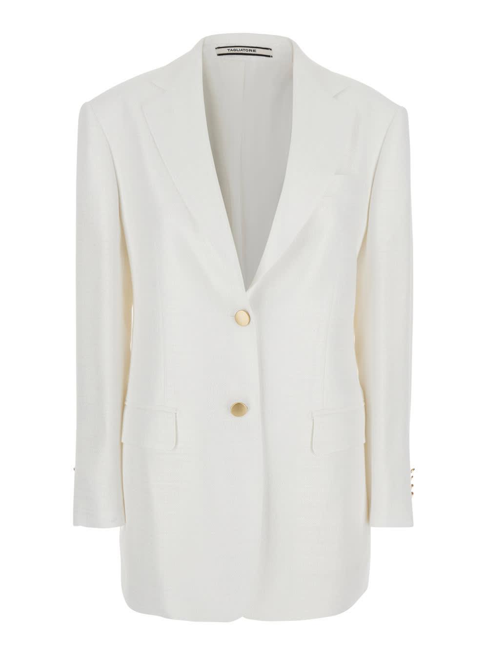 tagliatore white jacket with pointed lapels and front pockets in viscose blend woman