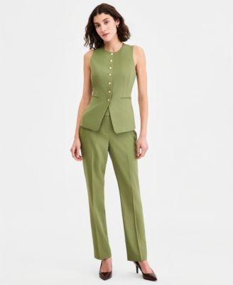 tahari asl crewneck vest flare pants