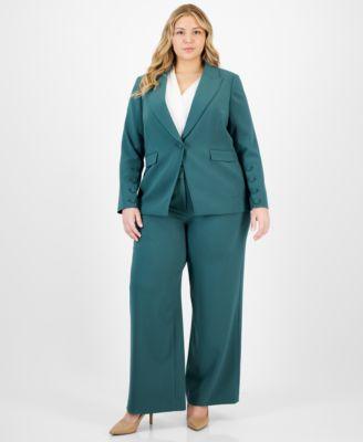 tahari asl plus size long sleeve one button blazer sailor tie neck blouse mid rise wide leg pants