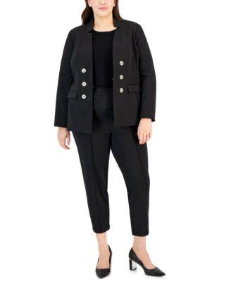 tahari asl plus size ponte faux double breasted blazer sweater t shirt front seamed pants