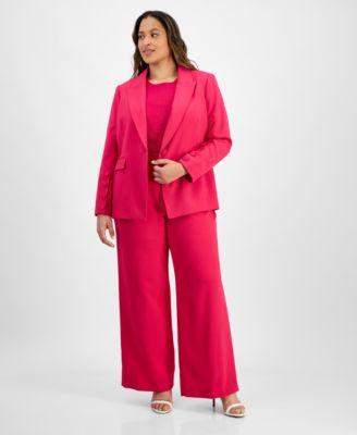 tahari asl plus size single button crepe blazer knit t shirt wide leg pants