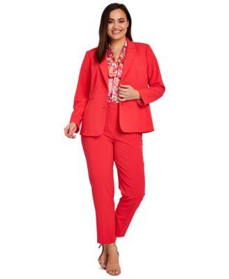 tahari asl plus size two button jacket swirl print bow blouse pants