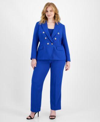 tahari asl plus womens twill double breasted peak lapel blazer ribbed scoop neck sweater tank bell bottom pants