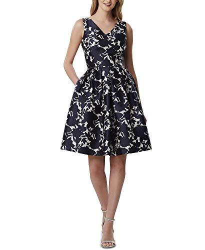 tahari asl printed fit & flare dress (blue, 8)