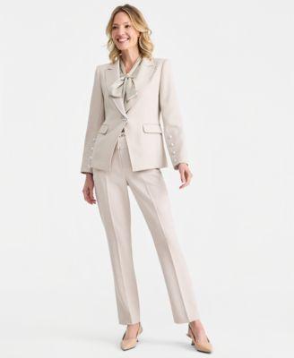 tahari asl single button blazer tie front top straight pants