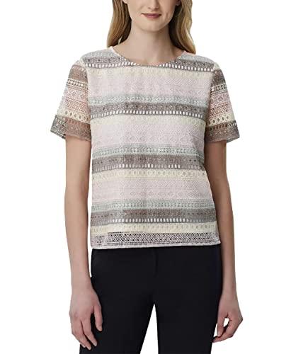tahari asl striped crocheted top rose pink combo 2
