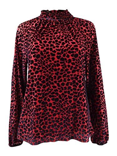 tahari asl women's animal print shirred-neck top (xs, red black leopard)