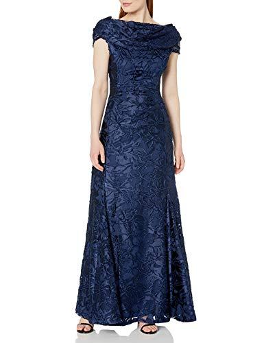 tahari asl women's cap sleeve cowl neck velvet dress, navy burnout floral, 2