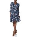 tahari asl women's long sleeve floral smocked wrap dress, navy pink lilac, 6