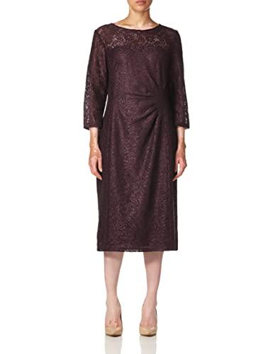 tahari asl women's long sleeve lace dress with side ruching, plum, 10