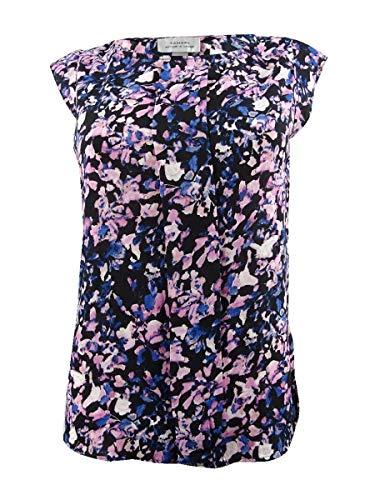tahari asl women's printed flutter-sleeve top (xs, black/pink)