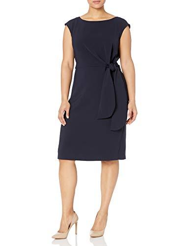 tahari asl women's side tie pencil skirt dress, navy, 12