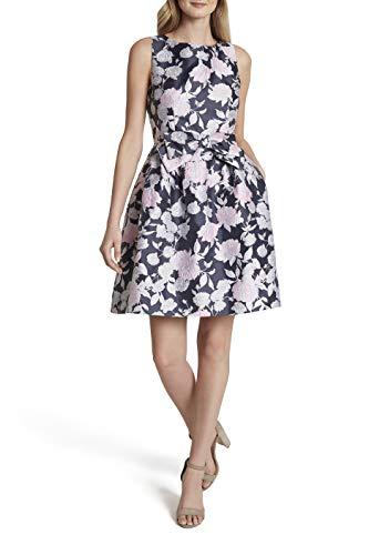 tahari asl women's sleeveless bow waist floral dress, navy pink silver, 4